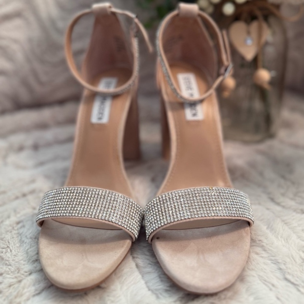 Steve Madden Kalina Rhinestone Nude Suede Heels - Picture 4 of 6